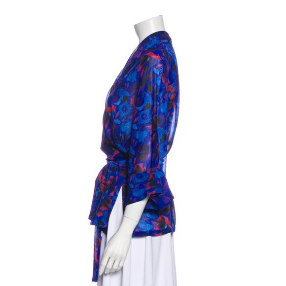 Rodebjer Women's Tennessee Blue Print Chiffon Wrap Kimono Top XS - Picture 2 of 7